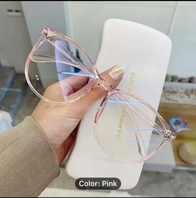  2/3 Stylish Blue Light Blocking Glasses with Clear Lenses, Neutral Eyewear, Available in  Pink Frame.. Designed for Eye Protection And Fashion., Carnival/Mardi Gras/Masquerade  