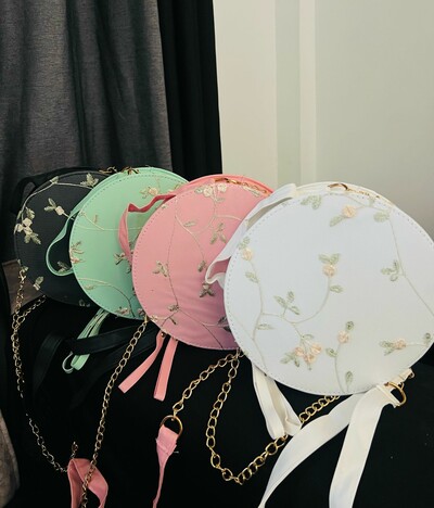 Female Sweet Lace Round Handbags High Quality PU Leather Cross Body Bags for Women Small Fresh Flower Chain Shoulder Bags  